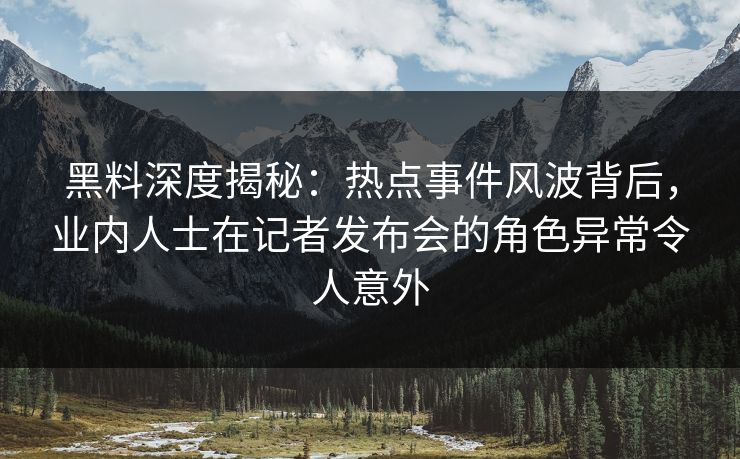 黑料深度揭秘：热点事件风波背后，业内人士在记者发布会的角色异常令人意外