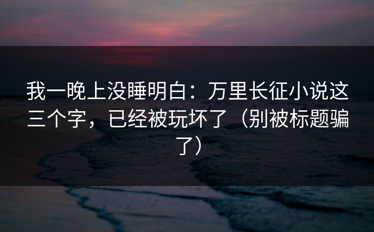 我一晚上没睡明白：万里长征小说这三个字，已经被玩坏了（别被标题骗了）